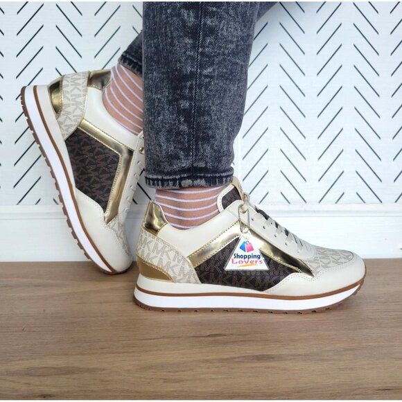 ❤️MK MADDY Womens Trainer Sneaker 7.5 Monogram Gold Brown Casual Lifestyle Shoes - Picture 3 of 11